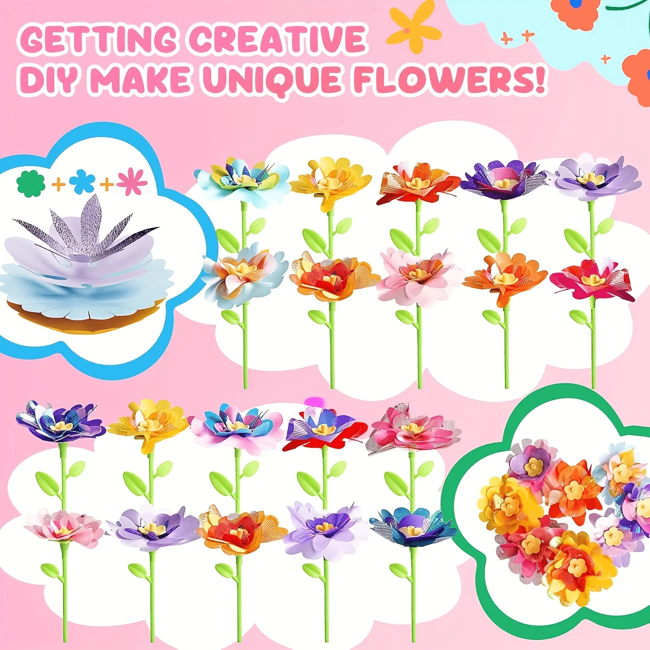 Kids Flower Craft Kit with Press Machine Art Craft Toys for Children Gift