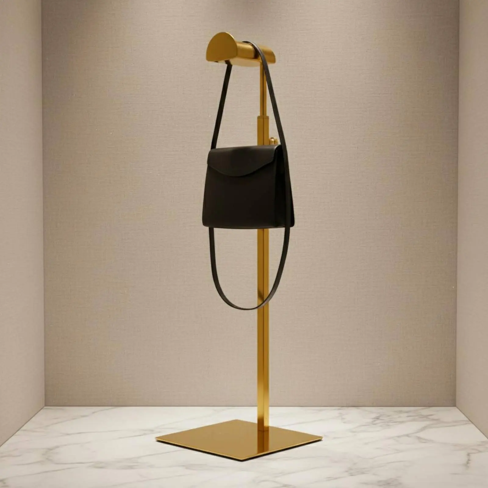 Support de sacs en acier inoxydable, anti-rouille, présentoir de sacs à main en métal, finition élégante, support de sacs autoportant