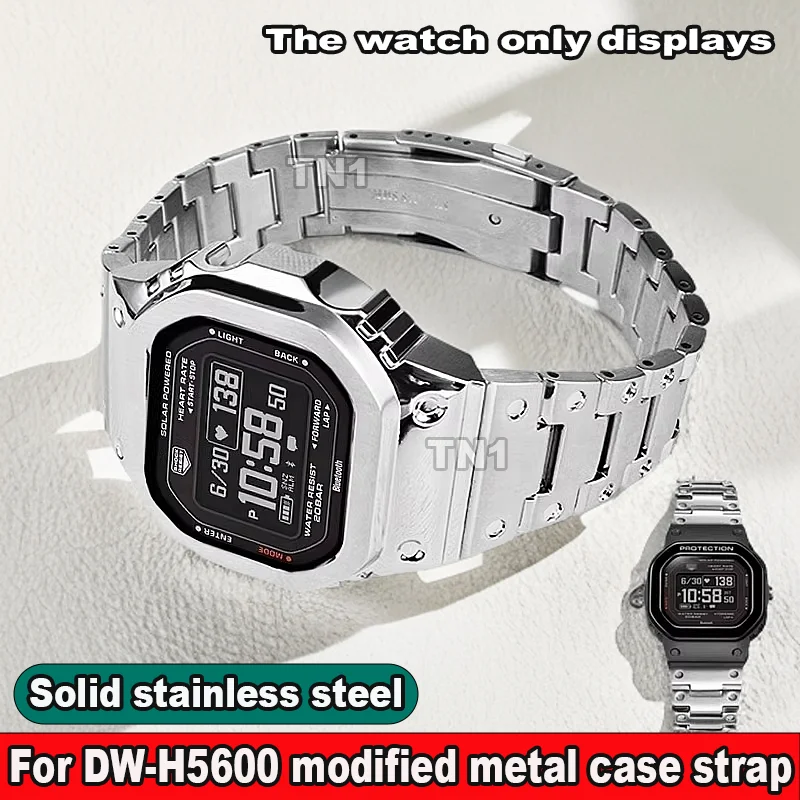 For Casio G-SHOCK DW-H5600 Bluetooth heart rate watchband modified small block Solid stainless steel Strap Bezel case bracelet