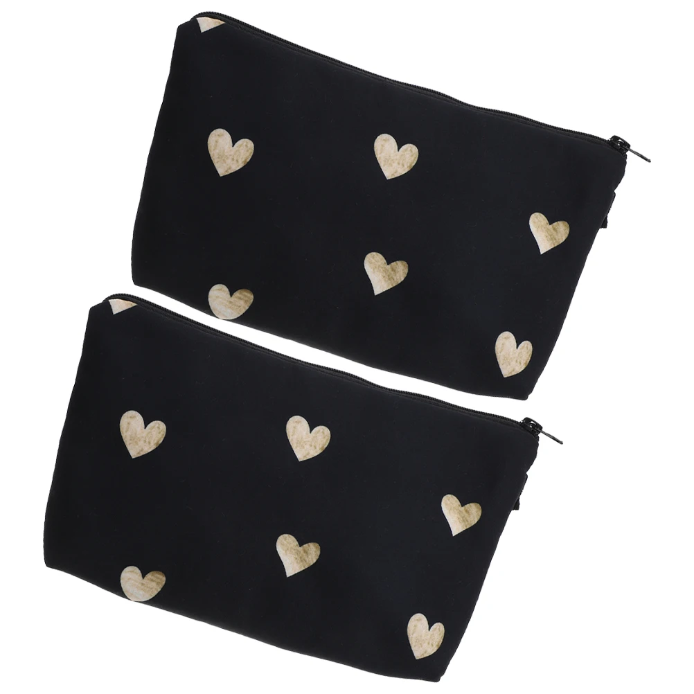 Bolsa de maquillaje acolchada con forma de corazón, artículos de tocador pequeños de viaje, bolsas negras, bolso de mujer y hombre, bolsa de almacenamiento ligera y compacta