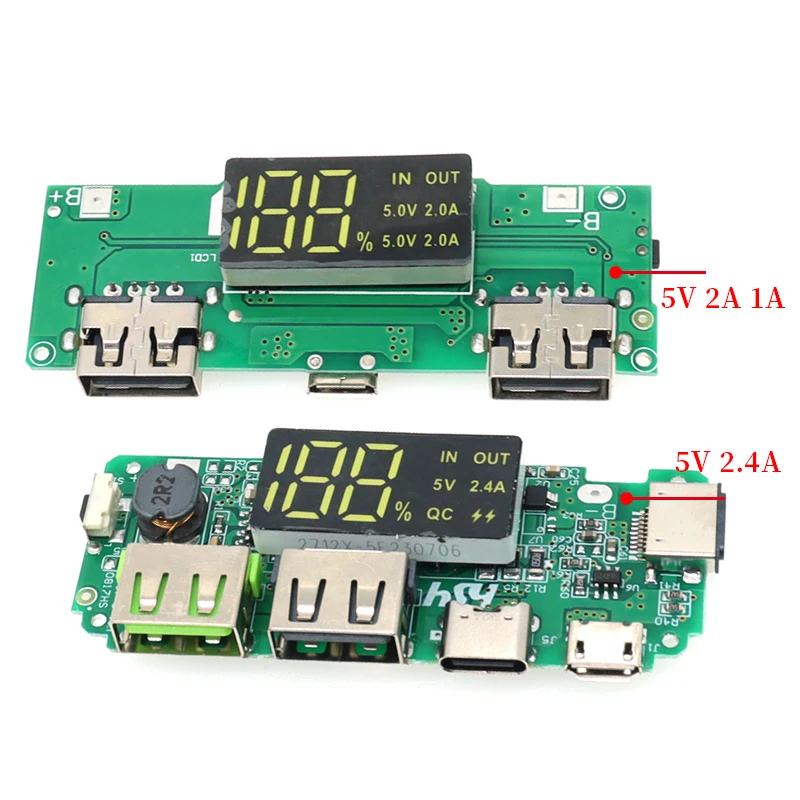 LED Dual USB 5V 2.4A Micro/Type-C USB Mobile Power Bank 18650 Charging Module Lithium Battery Charger Board Circuit Protection