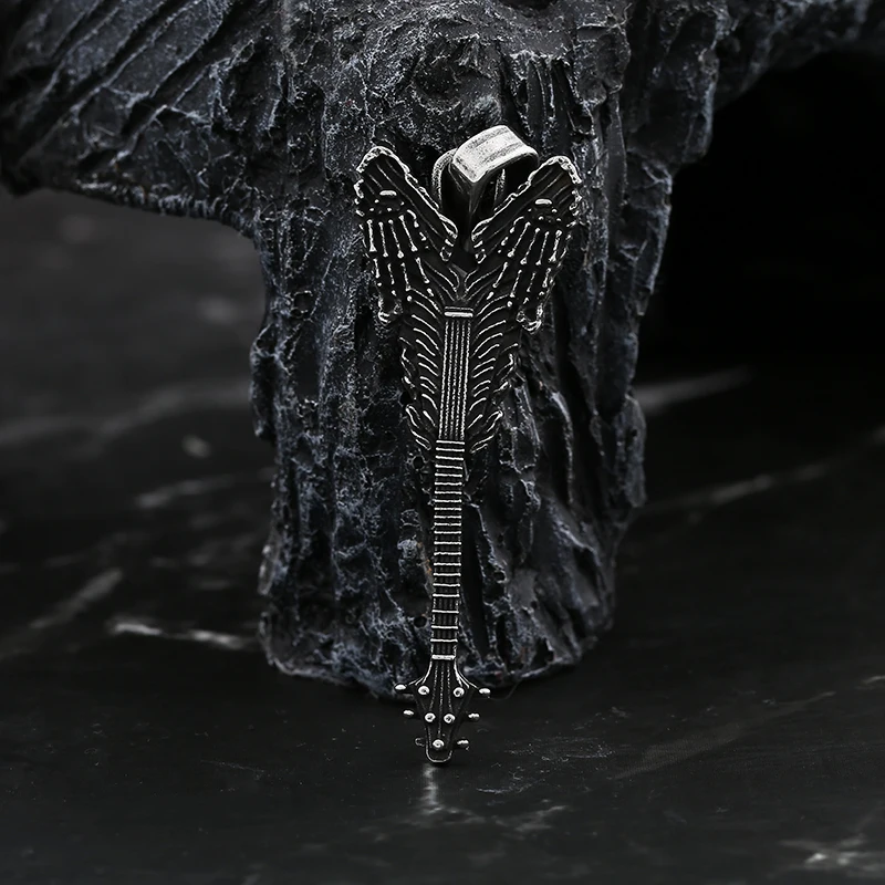 قلادة بحلية من الفولاذ المقاوم للصدأ 316L ، حظ جيد ، روك ، شلك ، كازينو ، إكسسوار ، موضة ، جديد ، طوق جيتار