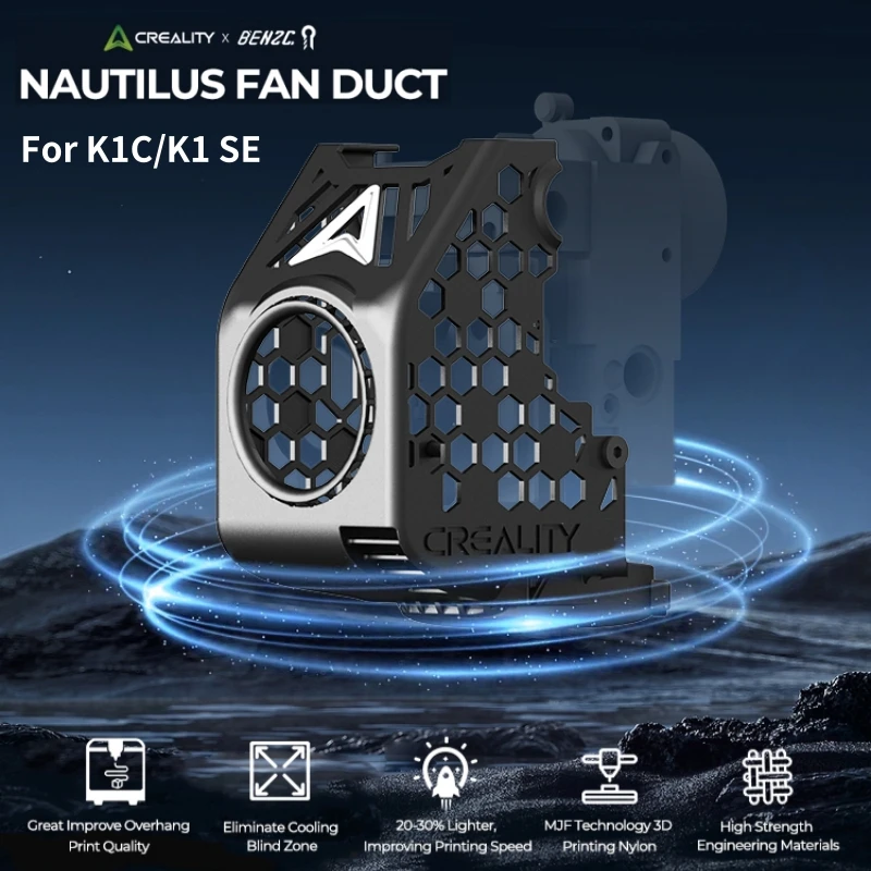 Creality X BEN2C NAUTILUS VENTILADOR DUCT 360 ° Fluxo de resfriamento circular de resfriamento rápido para peças originais de impressora 3d K1 Max ou K1C/K1 SE