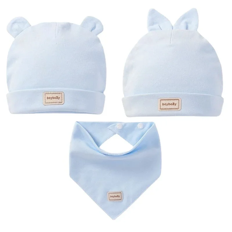 Newborn Baby Hat with Bibs Set Candy Color Boys Girls Baby Beanies Hats 0-12Months Kids Hat Cotton Bibs Toddler Infant Caps