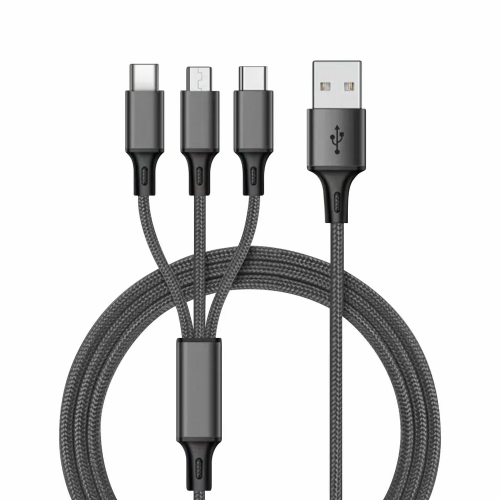 Universal Nylon Braided Wire 3-In-1 Fast USB Charging Cable Data Sync Cable Phone Charger High Speed Mobile Phone Quick Charge