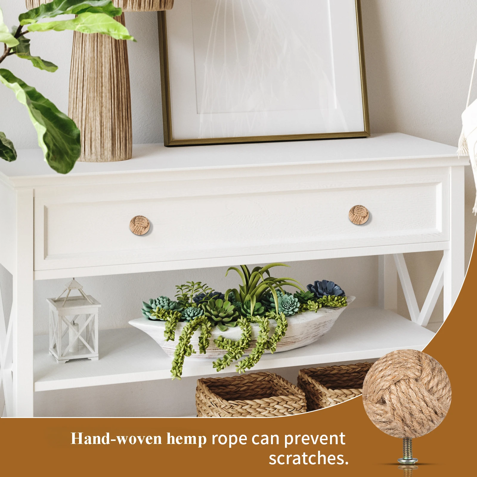 Hemp Rope Drawer Knobs Round Handmade Cabinets Dresser Handles Kitchen Cupboard Wardrobe Door Pulls for Furniture