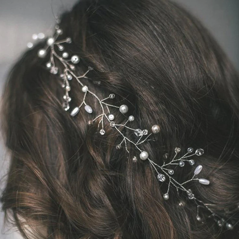 Wedding Headdress Pearl Crystal Headband Bridal Hair Accessories Headpiece Women Handmade Tiara Wedding Hair Ornaments Jewelry