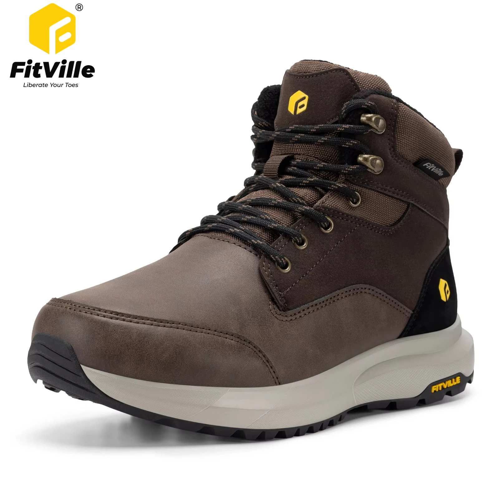 FitVille Men's Winter Hiking Boots Extra Wide Toe Water-resistant Snow Boot Warm Fleece Lined Trekking Shoes for Men -20℃