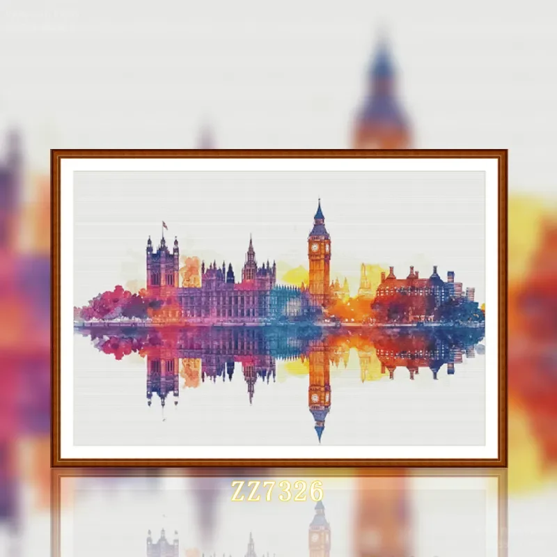 [ZZ7326-London Reflection] 11CT 14CT 16CT DIY Stamped Cross Stitch Kit with Printed Canvas and Cotton Threads Embroidery Needlew