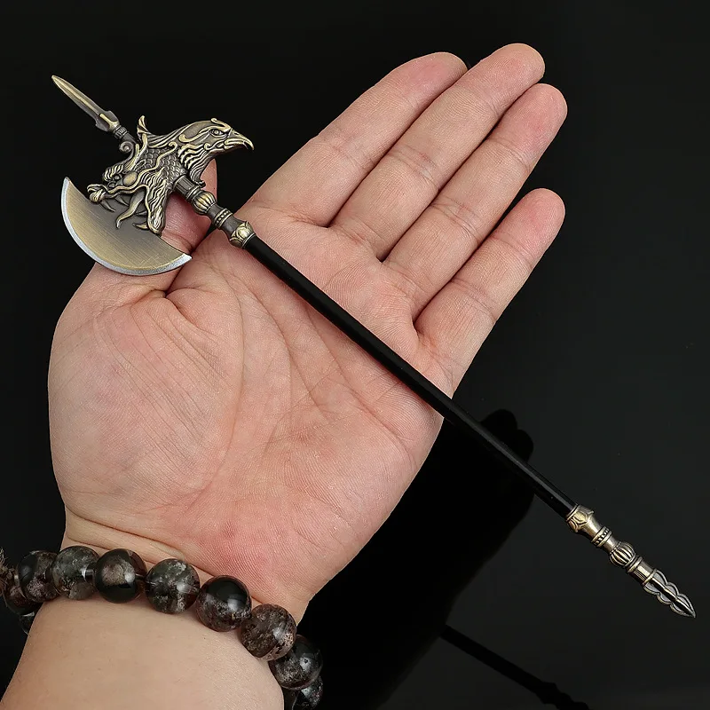 22cm/8.66in Chinese Cold Weapon Models Crested Dragon Axe Game Peripherals Toys Axes Metal Craft Desktop Ornament Gifts for Boys