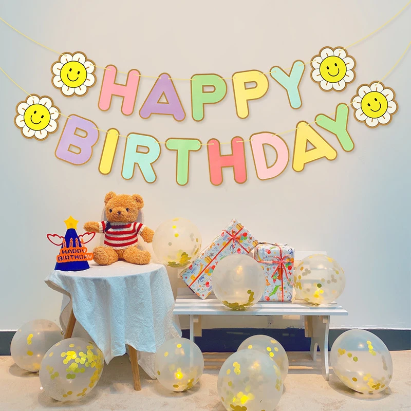 1-5pcs Birthday Flag Party Banner Flower ForHome Room Garland Children Flag Happy Birthday Party Atmosphere Decorations Supplies image 2