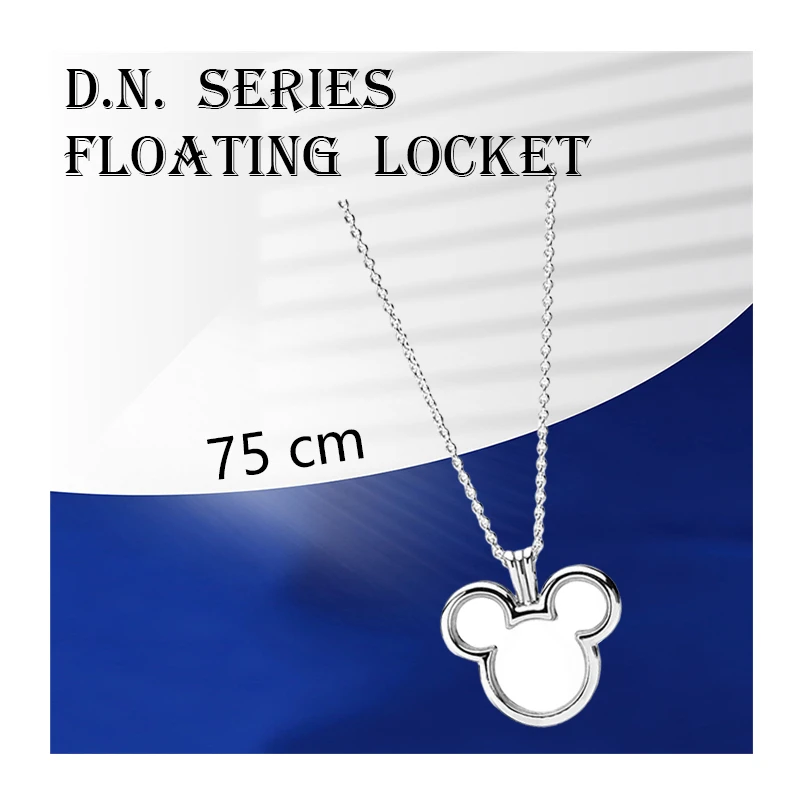 

925 Sterling Silver Mouse Floating Locket Pendant Necklaces For Women Jewelry 75cm Link Chains Sapphire Glass Walls With Petites