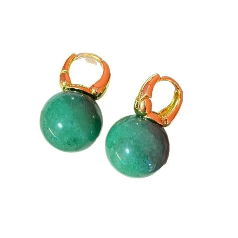 

Earring Necklace Simple Niche Design New Chinese Style Natural Green Jade Stone Necklace Transportation Bead Ring Jewelry Sets