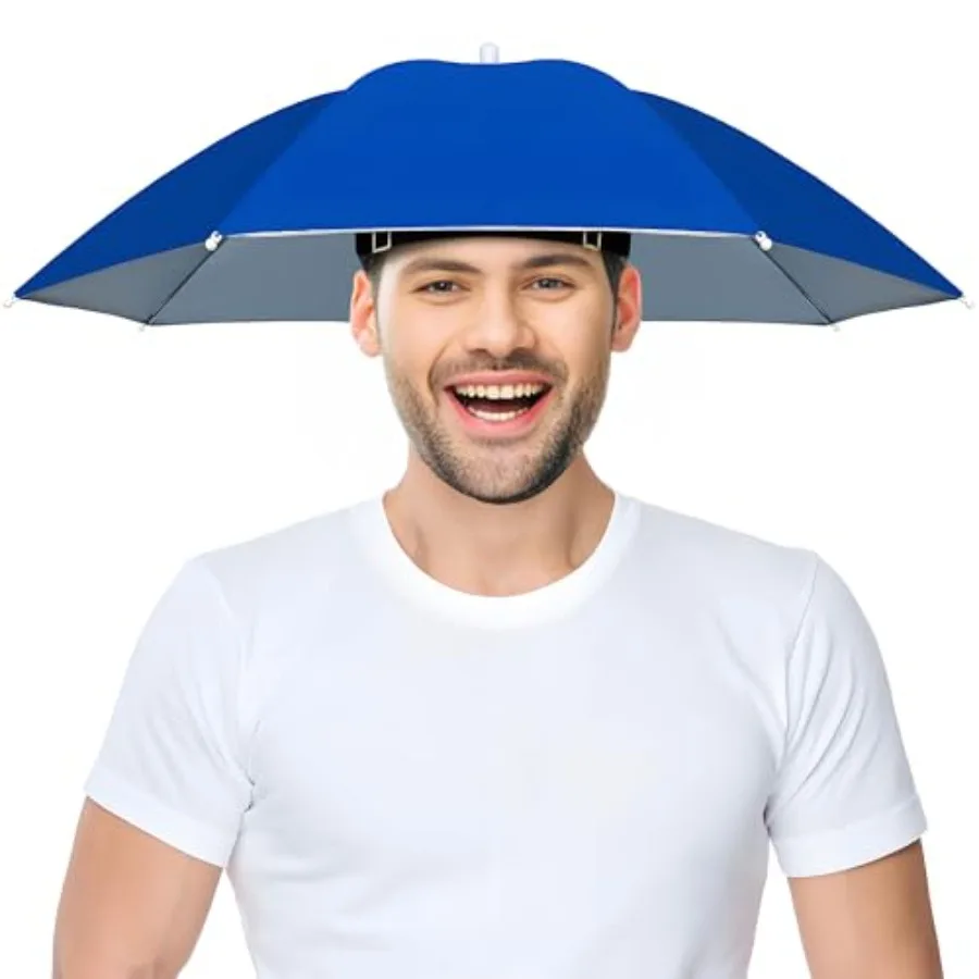 

Fishing Umbrella Hat, Lightweight Hands-Free Design with Adjustable Headband, Head Umbrella Hats for Adults Women and Men, 8-Ri