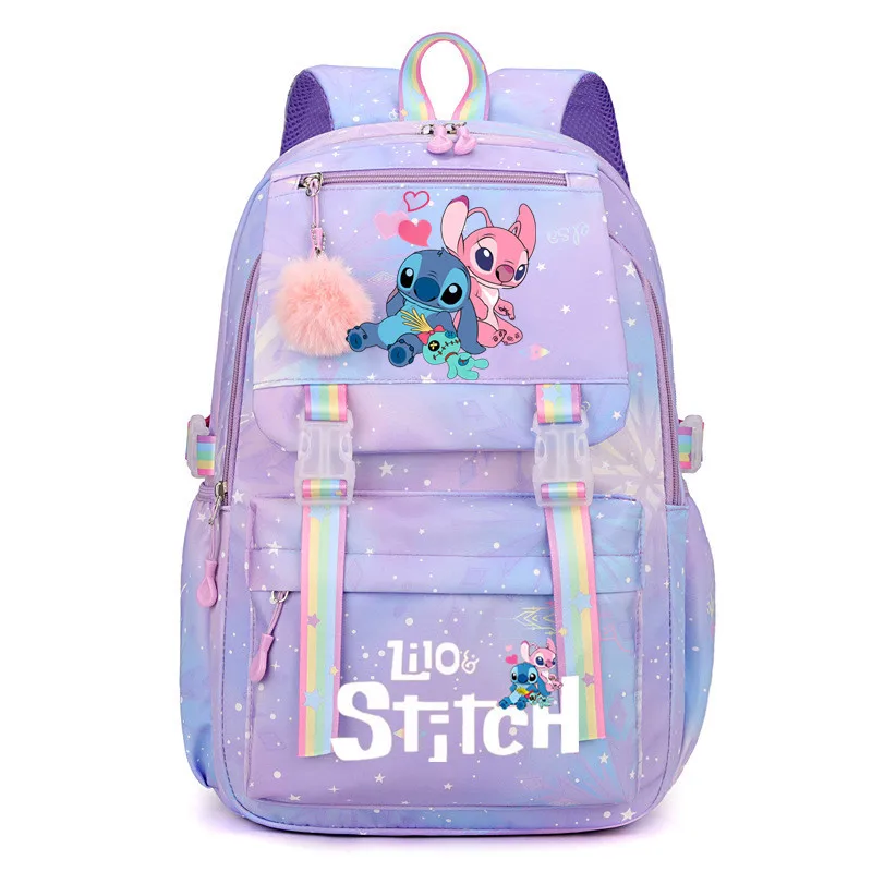 Lilo and Stitchバックパック、マルチポケットラップトップバッグ、10代の学校用バッグ、カラフルなライト、ソフトウェア旅行mochilas