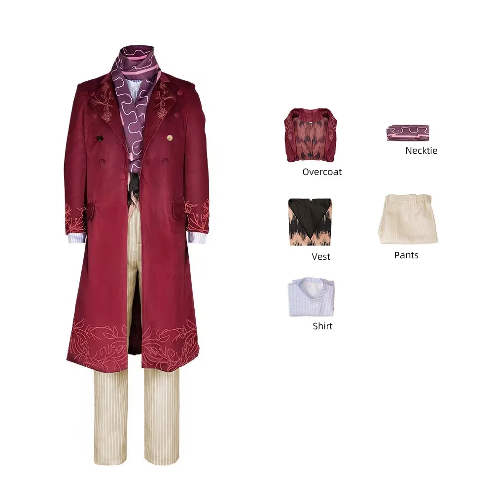 

Модный костюм Вилли для косплея по мотивам фильма, шоколадный костюм фабрики Oompa Loompa, Маскировка для взрослых, Мужской наряд для ролевых игр, мужской костюм с искусственной кожей