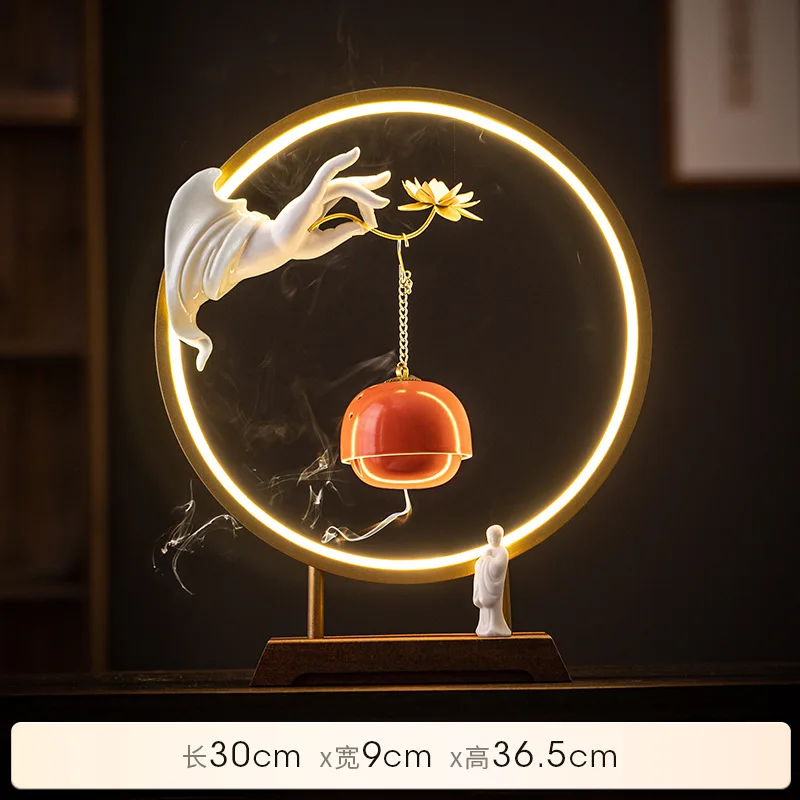 30cm Hanging Backflow Incense Burner with USB LED Light Ring Zen Monk Buddha's Hand OUDH Fragrant Stove for Home Decor Ornaments view 6