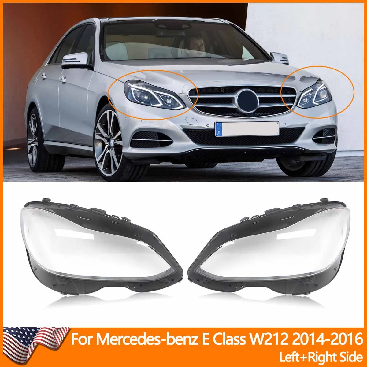 Für Mercedes Benz W212 Scheinwerferabdeckungen E-Klasse E350 E500 E63 AMG 2014-2016 Autozubehör Klare Polycarbonat-Abdeckungen Paar