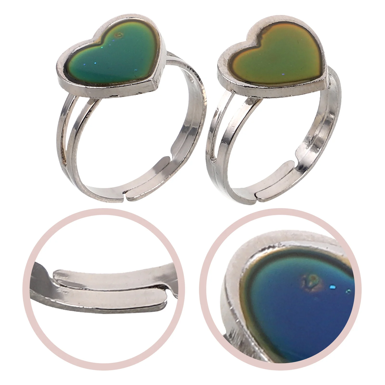 

2Pcs Temperature Mood Ring Color Changing Adjustable Open Ring for Women Teens Heart Shape Emotion Jewelry Gift