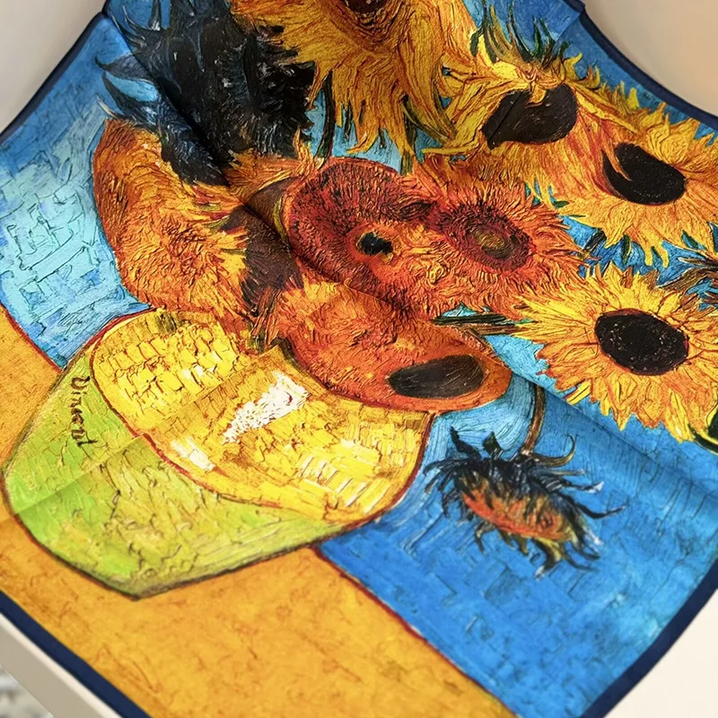 

Шарф 100% хлопковый, высококачественный, универсальный, весенне-осенний, с принтом подсолнухов, квадратный, 53 см, маленький