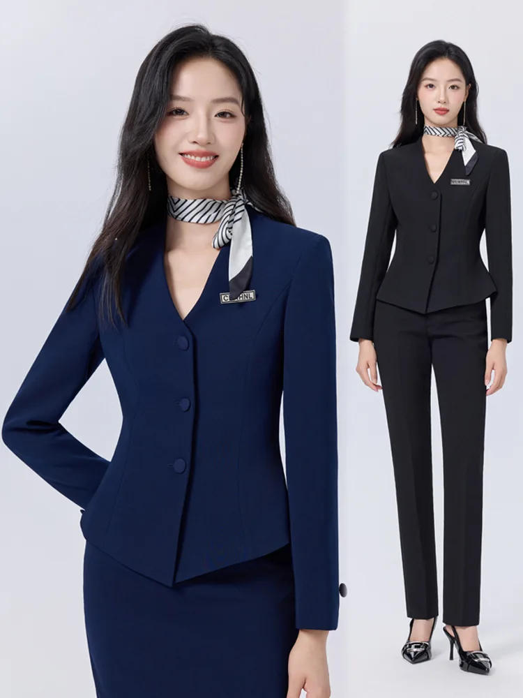 Hotel front desk receptionist work uniform for women, short style, customer service uniform for beauty salon receptionist
