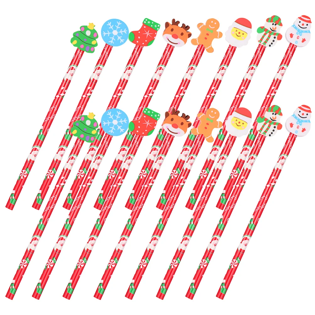 

24 Pcs Portable Christmas Children's Gift Pencil Kindergarten School Prize Eraser-Tipped 24pcs (Christmas Mixed) Pencils Wooden