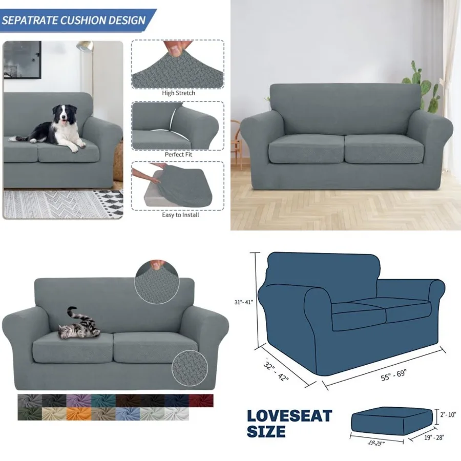 

3 Pieces Stretch Couch Covers for 2 Cushion Couch Fitted Thick Loveseat Sofa Slipcover with 2 Seat Cushion Covers for Living Ro