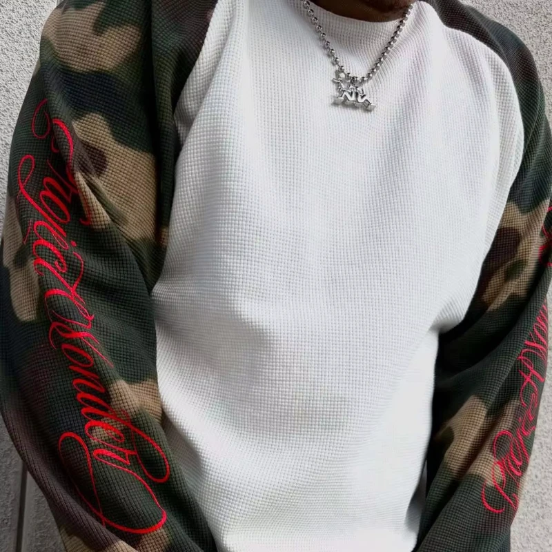 2026 Spring Autumn New American Street Retro Ins Style CONTRAST COLOR Matching Unisex Round Neck Long Sleeve Relaxed T-shirt