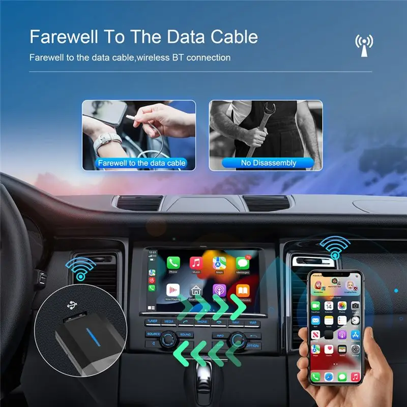 FULL-Effortless Conversion Wireless Carplay Adapter, Type-C/USB Dongle, Turns Wired To Wireless, Plug & Play.