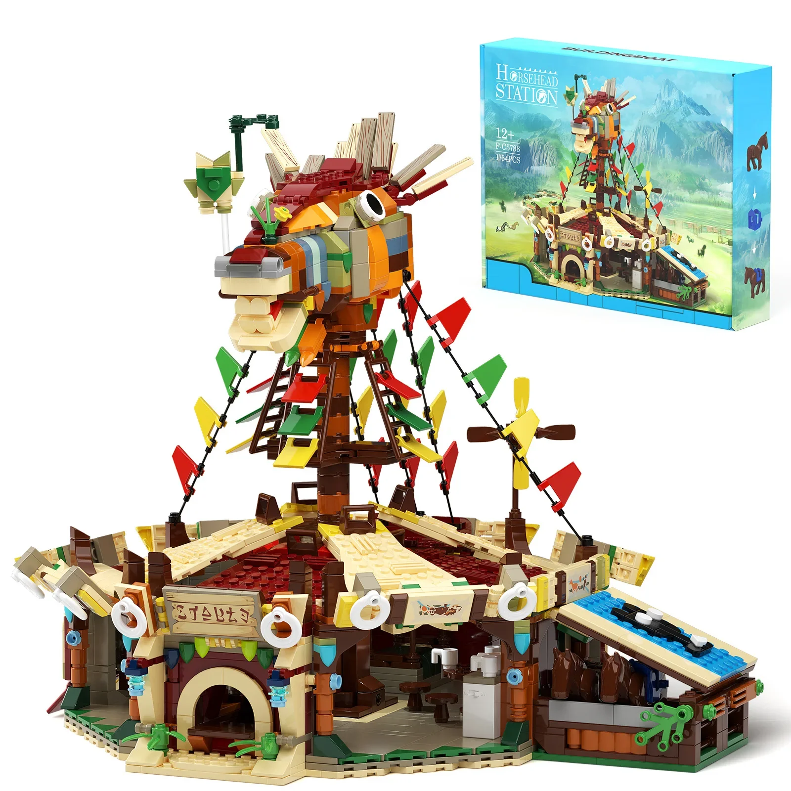 MOC Zeldaed Stables Model Breath Of The Wild Horse Head Station Building Blocks Set DIY Puzzle Toys for Children Birthday Gift