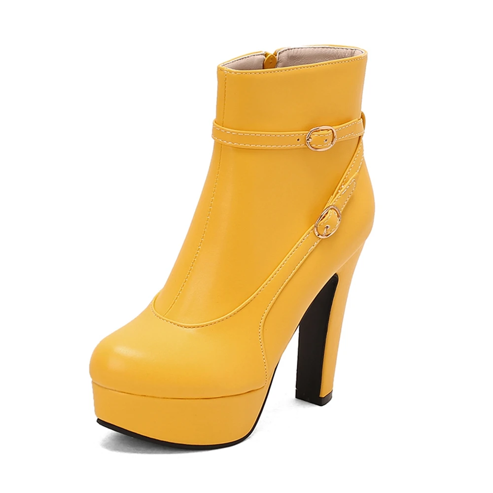 QPLYXCO Ankle Boots Women Extreme Big Size Round Toe Side Zip Thick High Heels Party Wedding Shoes Bride Platform Bootie 30-12