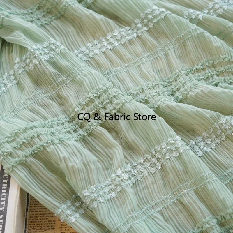 Sparkling Striped Ruffle Embroidered Stretch Chiffon Fabric forEvening Dress, Wedding Gown, Skirts, Costumes, Home Decoration