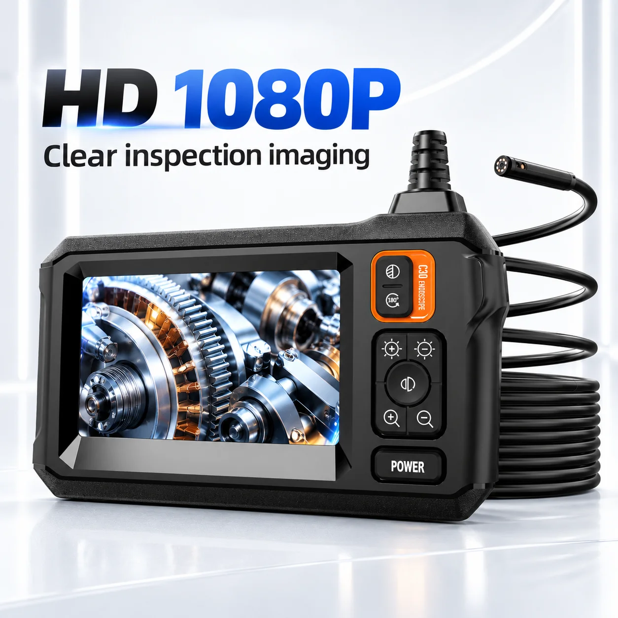 4.3 Inch Screen Industrial Endoscope Camera 8mm Lens 1080P IP67 Waterproof Borescope for Automotive Pipe Inspection
