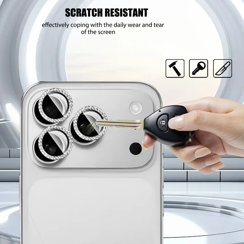 아이폰 17 프로 맥스 카메라 렌즈 강화유리 보호필름 (럭셔리 다이아몬드 링 디자인) 1-3개입 (아이폰 17 프로, 17 에어 호환)