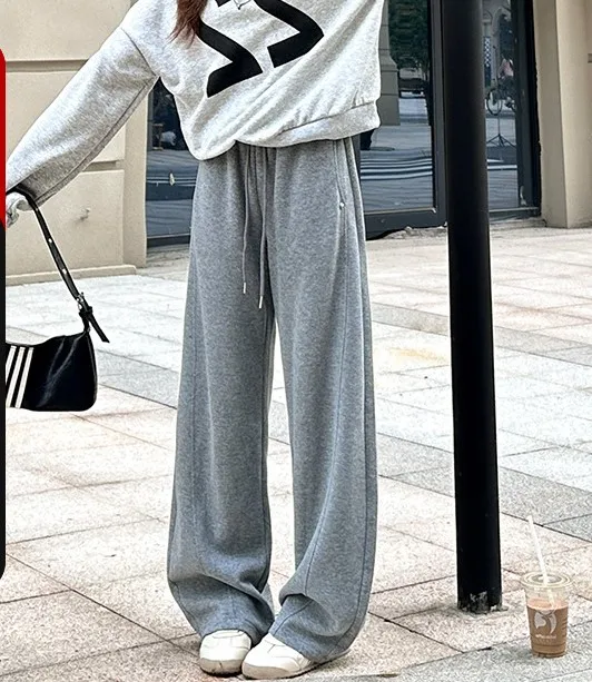 بنطال ذو قصة أرجل واسعة مرونة عالية الخصر للمرأة الربيع المضادة للتجاعيد صالح نمط Preppy الحديثة تخفيف الطيات قابل للتعديل الربط بسيط #6