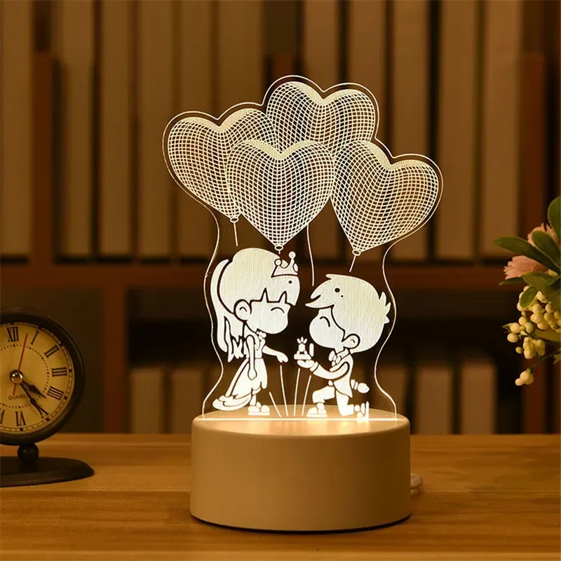 Romantic Love 3D Led Lamp for Home Kids Children\'s Night Light Wedding Decoration Birthday Party Valentine\'s Day Bedside Lamp