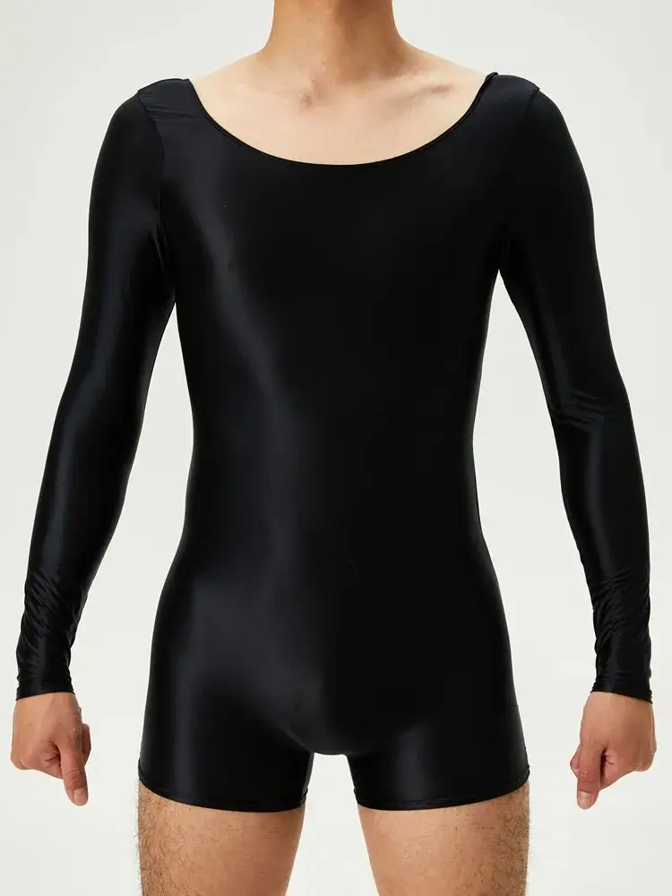 M-XL Unisex High Elastic Playsuits Glossy Shiny Long Sleeve Bodysuit Tights Transparent Swimsuit Hot Sexy Body Teddies Unitard