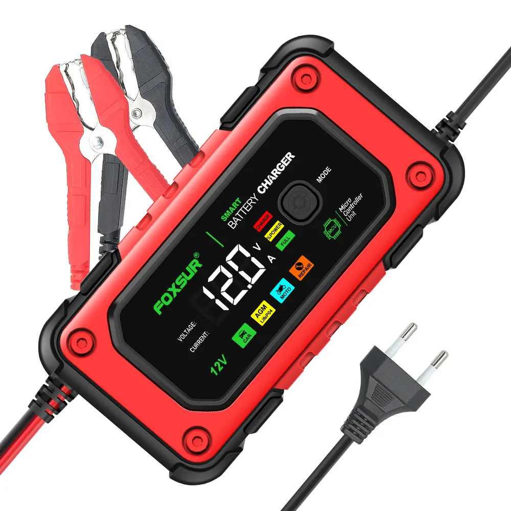 FOXSUR 12V 7A FBC1207E Car Battery Charger Motorcycle Smart Battery Charger For AGM LiFePO4 GEL Intelligent Repair Tools - view 5
