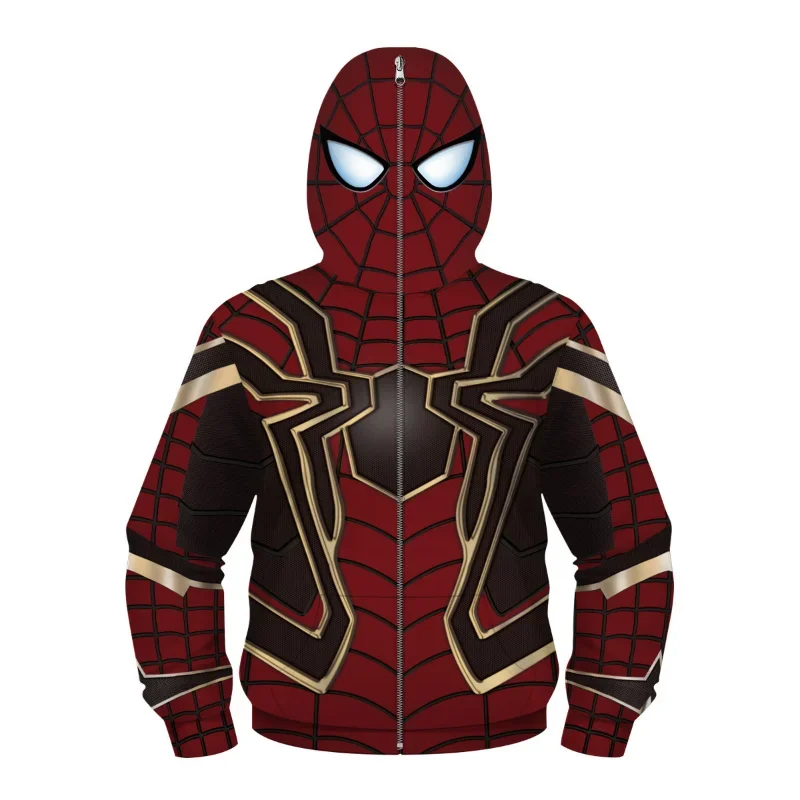 Hot Sale Boys Zipper Face Hoodies Sweatshirt Children Spider Iron Hero Printing Jackets Baby Boy Spring Autumn Coats 2-15 Years