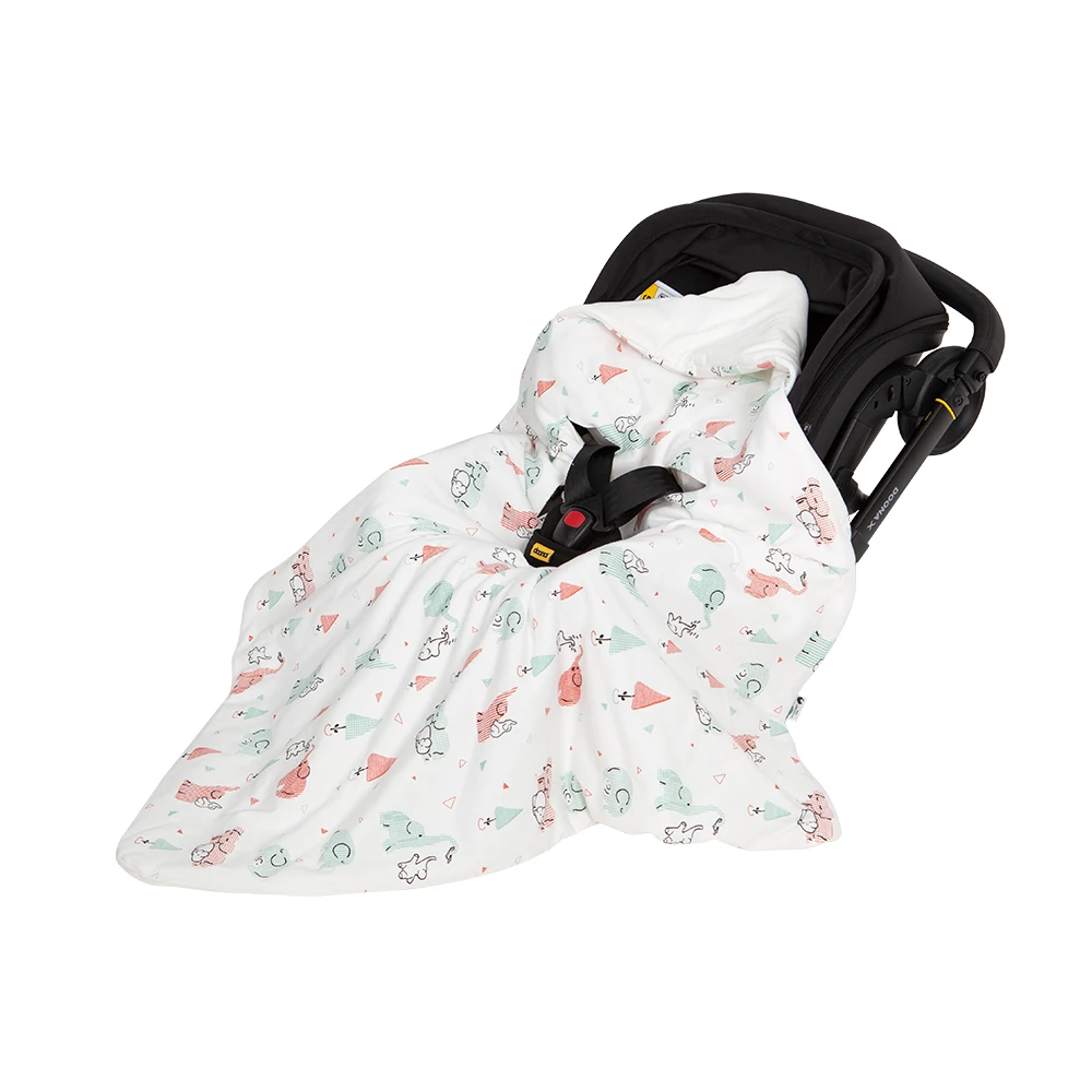 Newborn Basket Blanket 90*90Cm Spring Autumn Windproof Warm Hooded Envelope In Baby Car Seat Cute Elephant Print For Girls