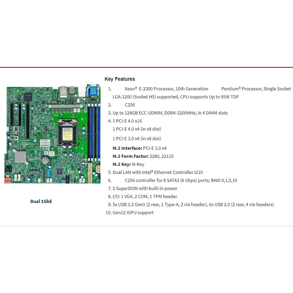 LGA-1200 M-ATX 128GB DDR4-3200MHz C256 8XSATA 3 For Supermicro Server Motherboard X12STH-F