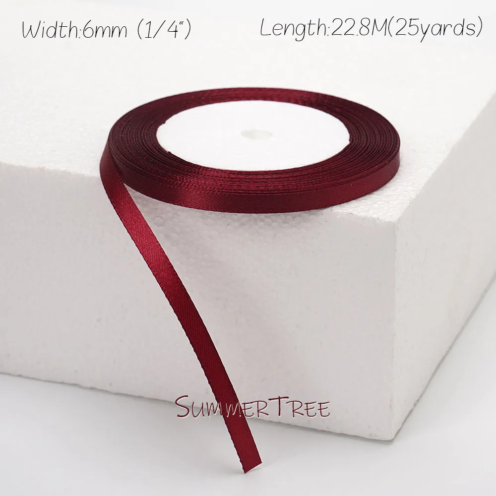 Burgunderrotes Seidensatinband, 22,8 Meter, 6 mm, 10 mm, 15 mm, 25 mm, 38 mm, 50 mm, Weinrot, für handgefertigte DIY-Geschenkverpackungen, Hochzeit, Party, Dekoration – Detail 8