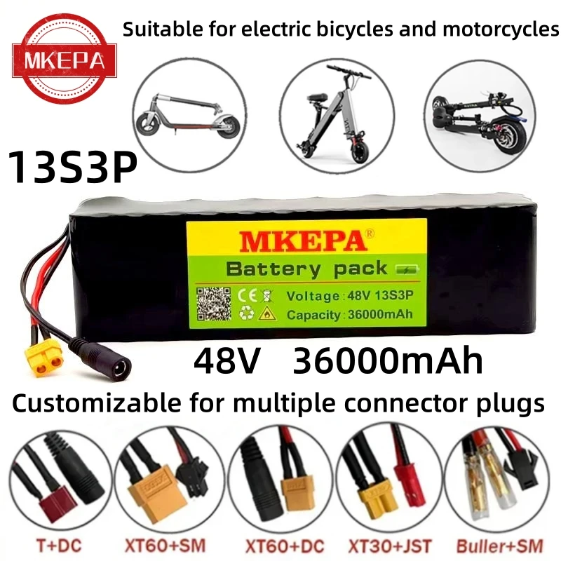 

13S3P 48V 36000mAh 36Ah Lithium-ion Battery Pack with 1000W BMS for 54.6V E-bike Electric Bicycle Scooter