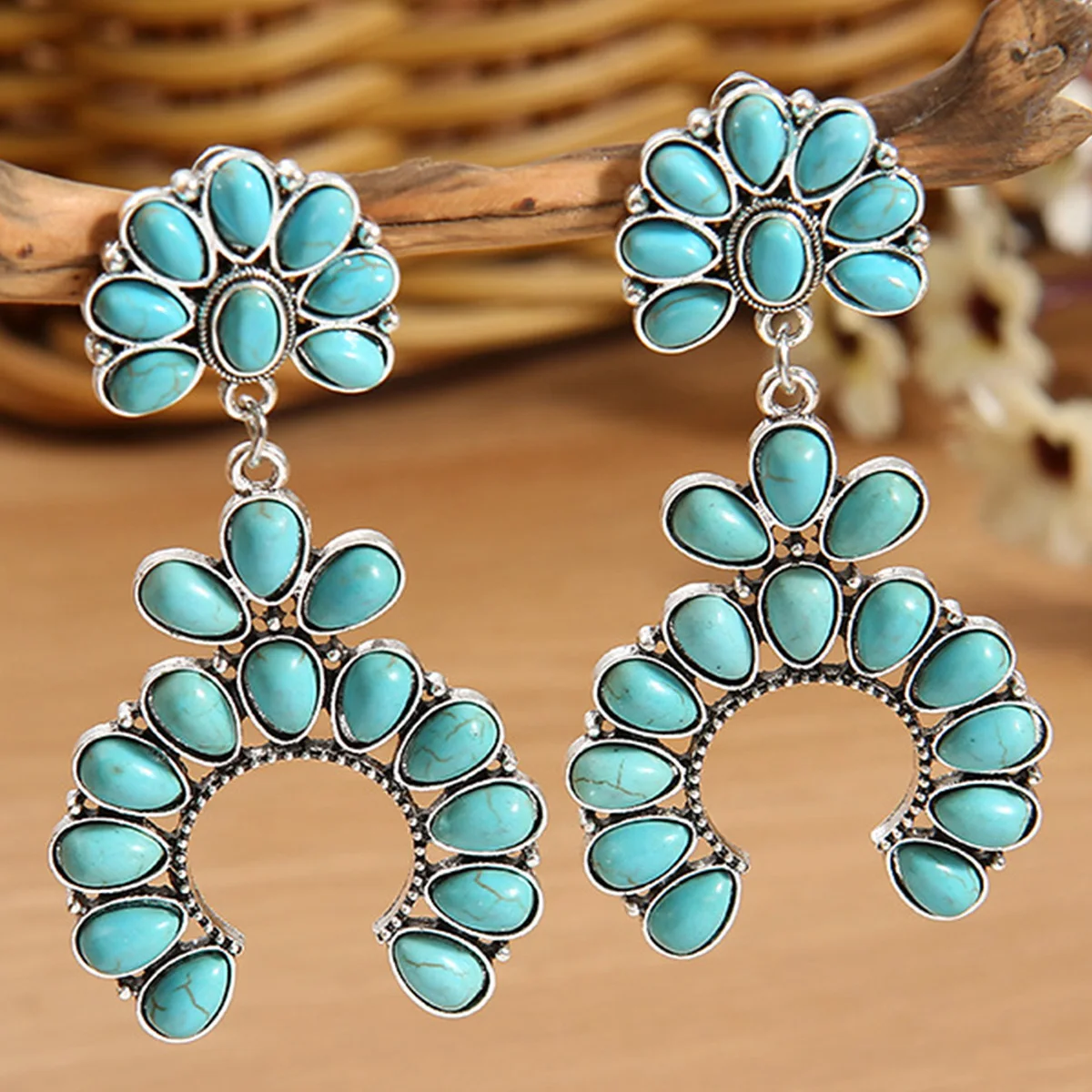 أقراط نسائية عصرية كلاسيكية باللون الفيروزي على شكل دائرة كبيرة إكسسوارات مجوهرات على الطراز البوهيمي العرقي أقراط شخصية