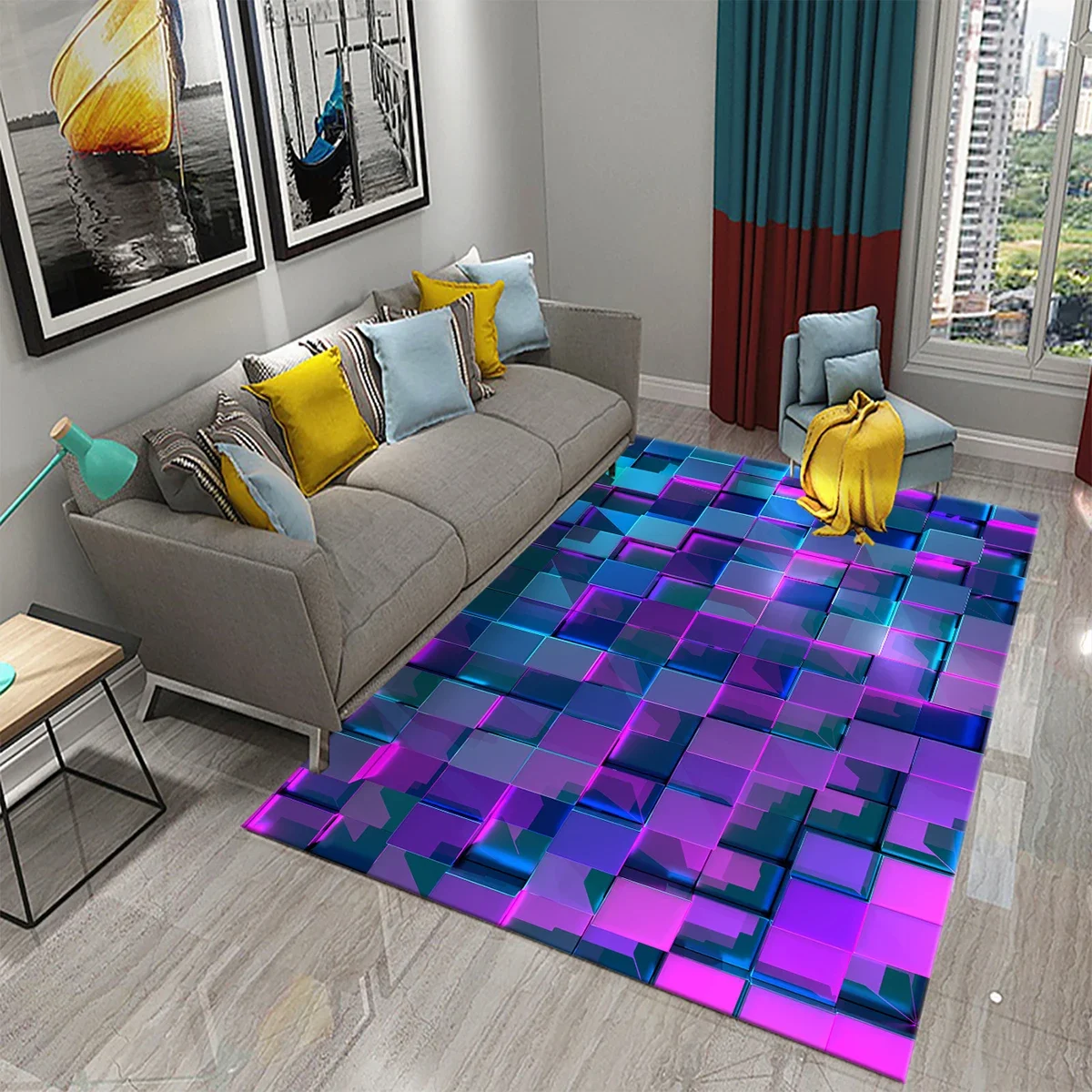 Rainbow Geometry Carpet Colorful Rug for Teen Adults Modern Abstract Geometric Art Rugs Bedroom Living Room Area Decor Floor Mat