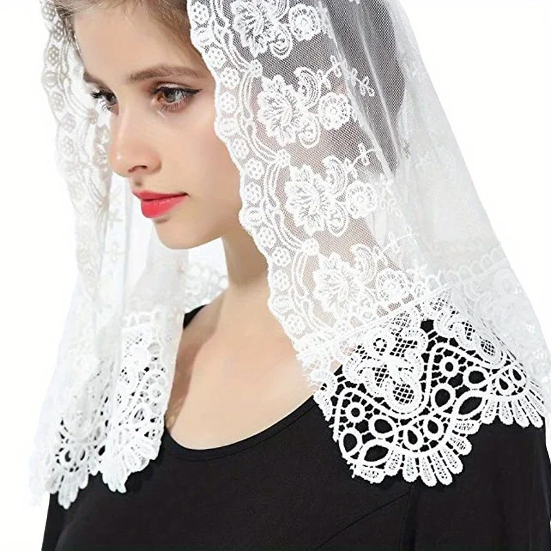 Shi Huaisha Mantiara Lace Stole, Romantic White and Elegant Black, with Exquisite Lace Edge Bridal Veil