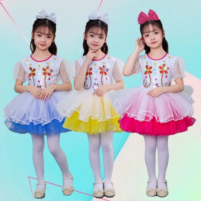 Contemporary Dance Dress Girls Kids Sequin Stage Wear Festival Celebration Dance Costumes Girls Performance Stage Outfit
