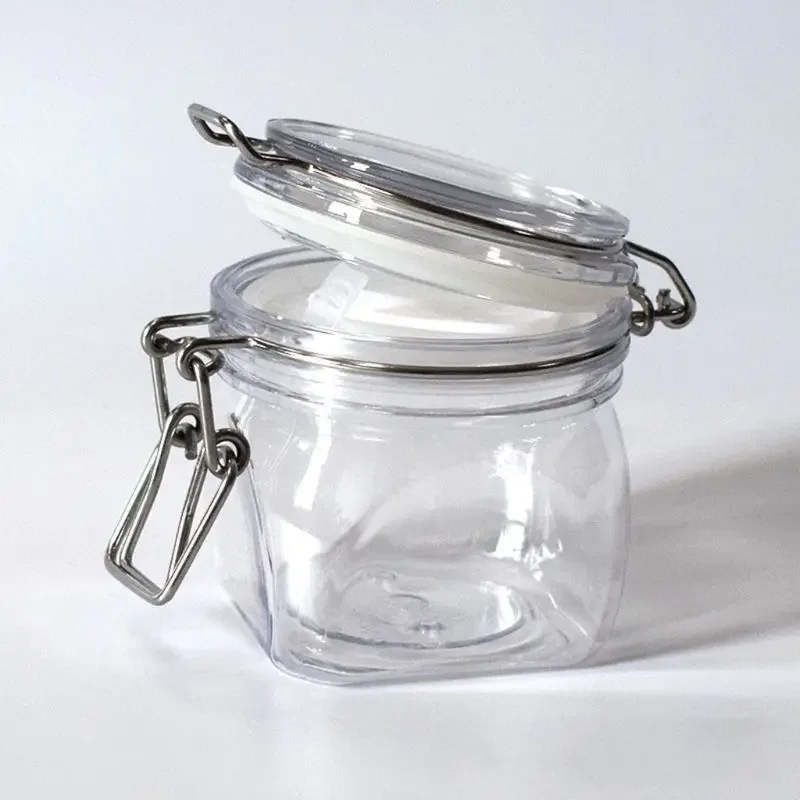 220ML Plastic Square Clip Top Storage Jar With Airtight Seal Lid Kitchen Co Dropshipping