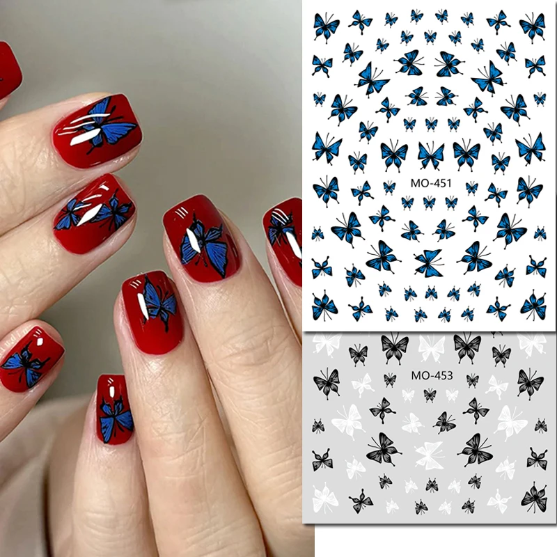 

5d Embossed Nail Art Decals Vintage Blue Black White Shining Butterflys Stickers For Nails Art Manicures Tips Decorations