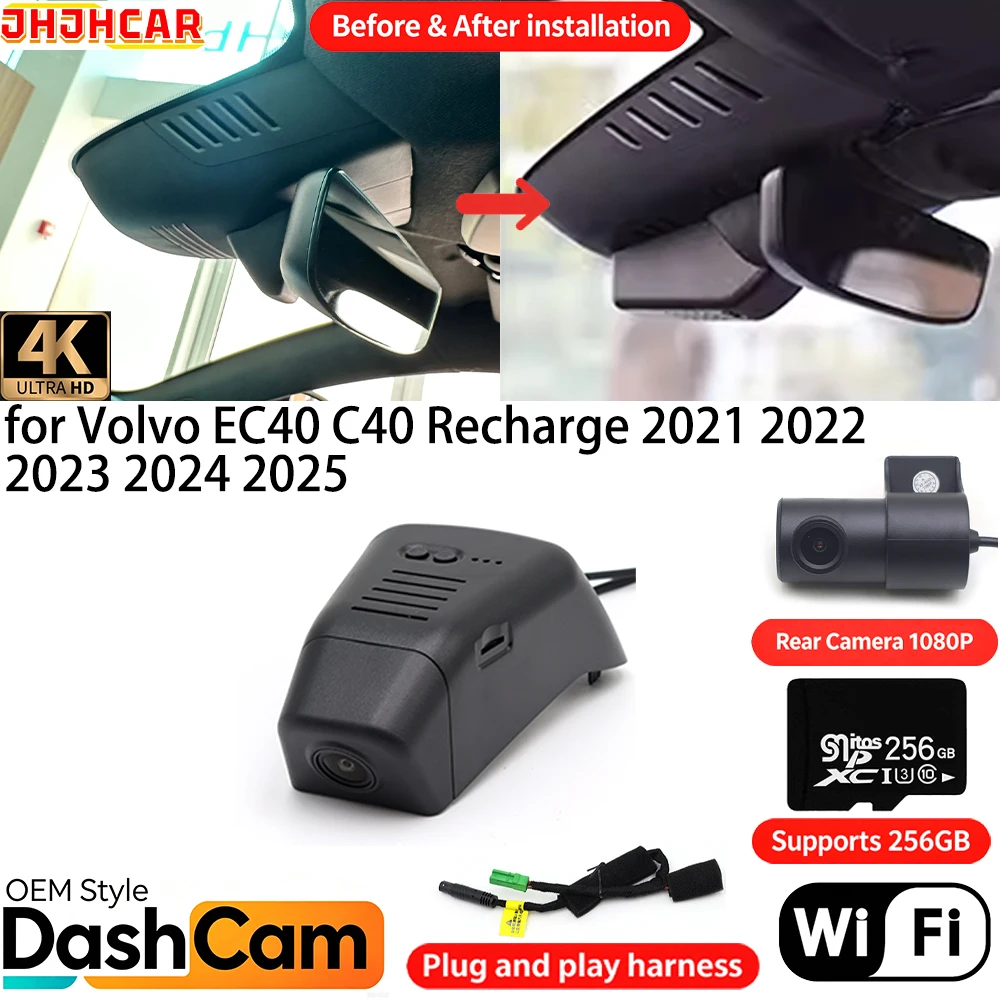for Volvo EC40 C40 Recharge 2021 2022 2023 2024 2025 ﻿Wifi OEM DVR 4K Dash Cam Front Rear Camera Night Vision Video Recorder